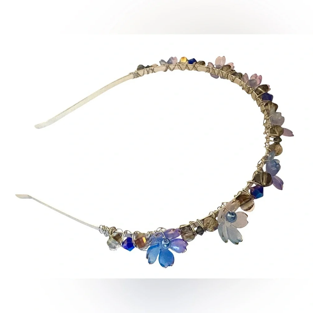 Fairy Headband with Austrian Crystals, Lucite Flowers and Glass Pearls - Picture 3 of 7